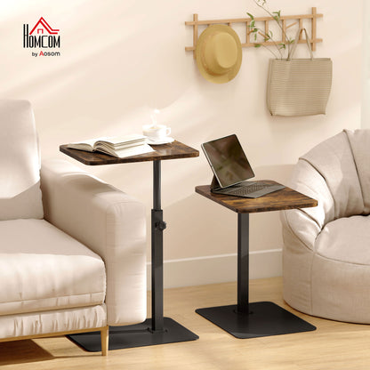 Side Table, C Shaped End Table with Adjustable Height and Metal Base