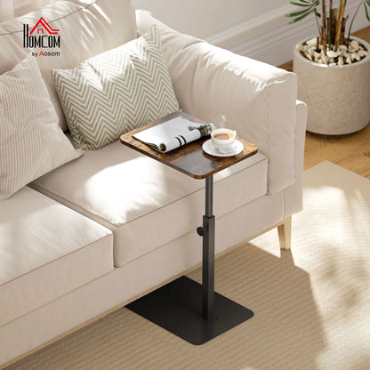 Side Table, C Shaped End Table with Adjustable Height and Metal Base