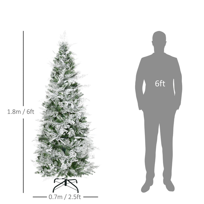 6 Foot Snow Flocked Artificial Christmas Tree Holiday with Pencil Shape