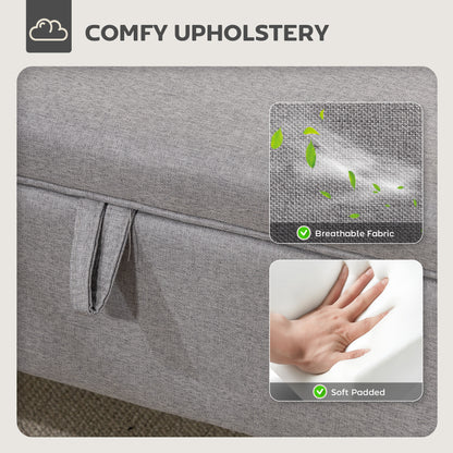 Linen Storage Ottoman Storage Box with Rubberwood Legs, Light Grey