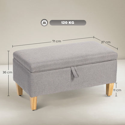 Linen Storage Ottoman Storage Box with Rubberwood Legs, Light Grey