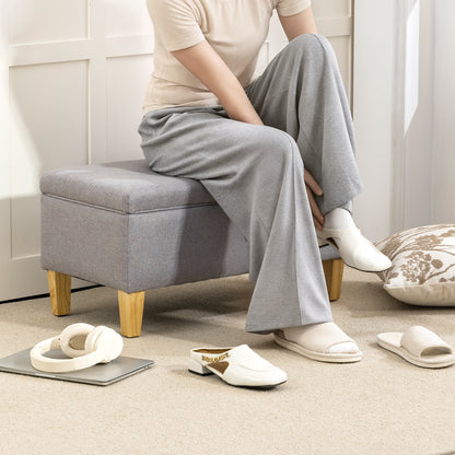Linen Storage Ottoman Storage Box with Rubberwood Legs, Light Grey