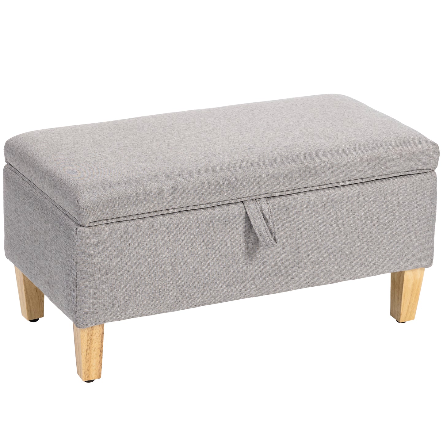 Linen Storage Ottoman Storage Box with Rubberwood Legs, Light Grey