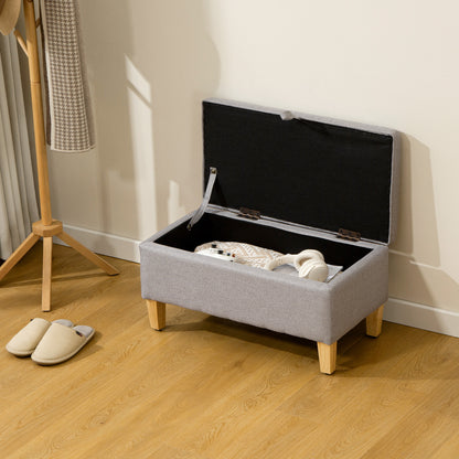Linen Storage Ottoman Storage Box with Rubberwood Legs, Light Grey