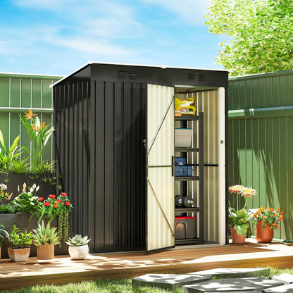 5 x 3 ft Lean-to Garden Shed, Outdoor Storage Shed, Dark Grey