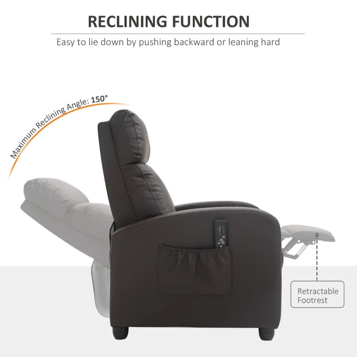 Recliner Sofa Massage Chair PU Leather Armcair w/ Footrest and Remote Control for Living Room, Bedroom, Home Theater, Brown