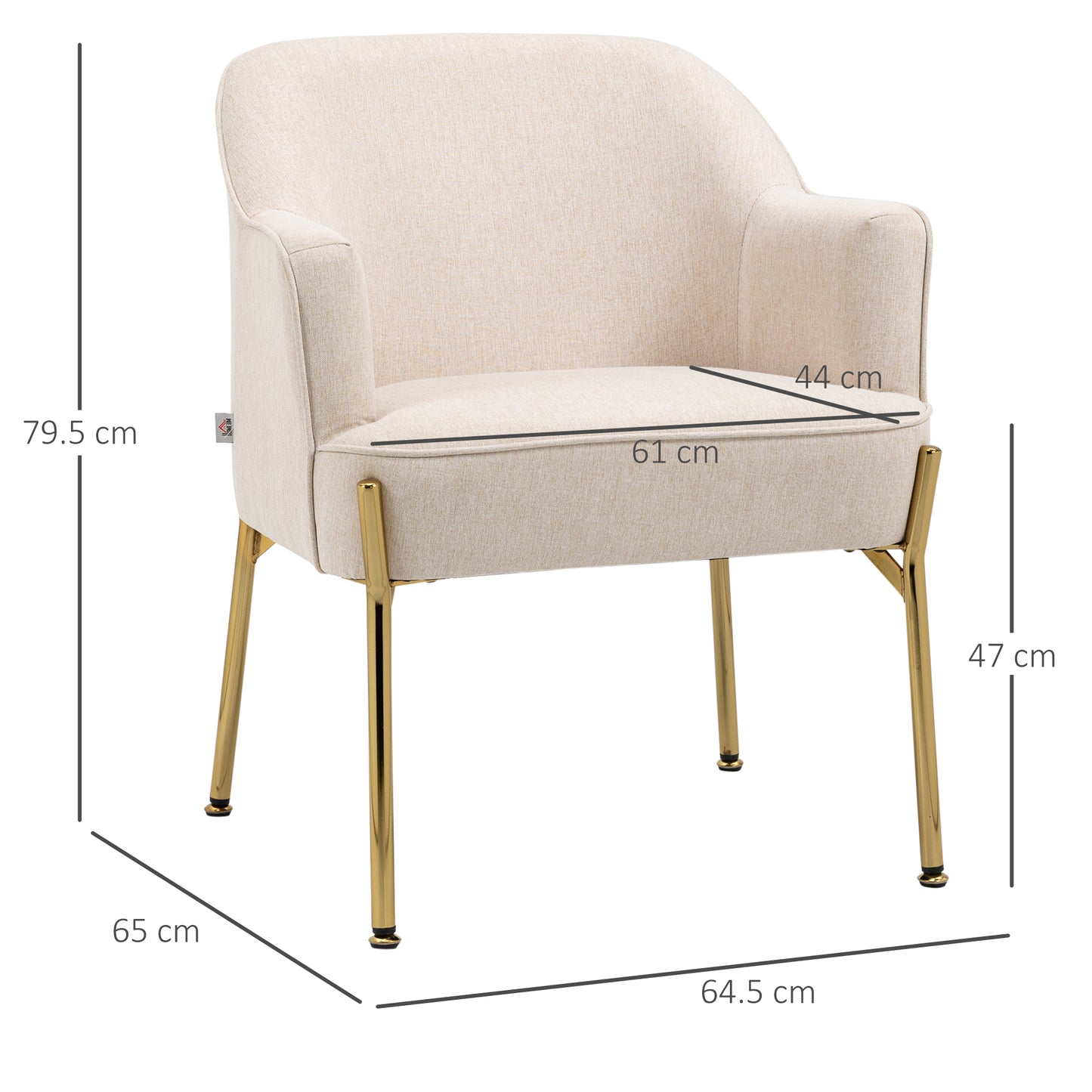 Fabric Armchair Accent Chair w/ Metal Legs for Living Room Bedroom Cream