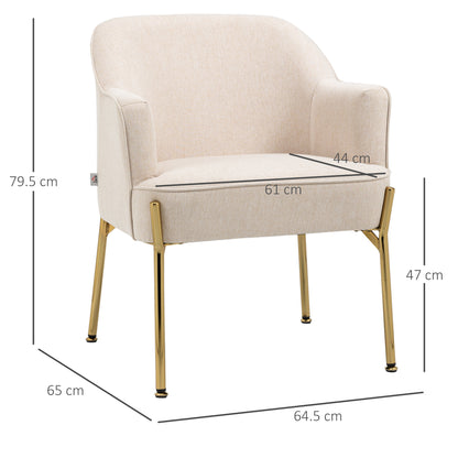 Fabric Armchair Accent Chair w/ Metal Legs for Living Room Bedroom Cream
