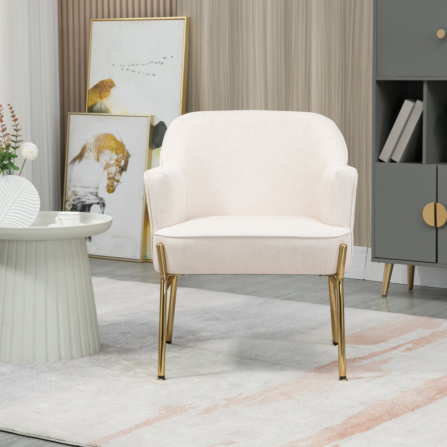 Fabric Armchair Accent Chair w/ Metal Legs for Living Room Bedroom Cream