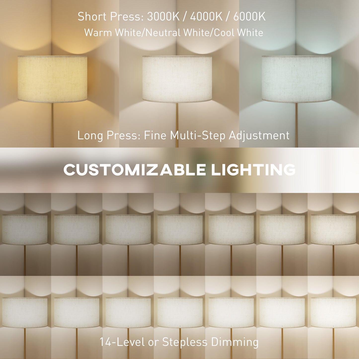 Modern Dimmable Standing Lamp with Adjustable Colour Temperatures