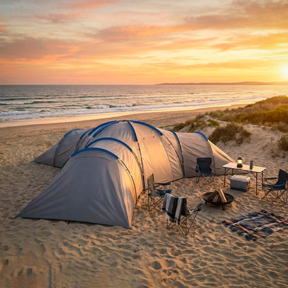 6-9 Man Large Tunnel Tent with 3 Bedrooms, Stand-up Camping Tent