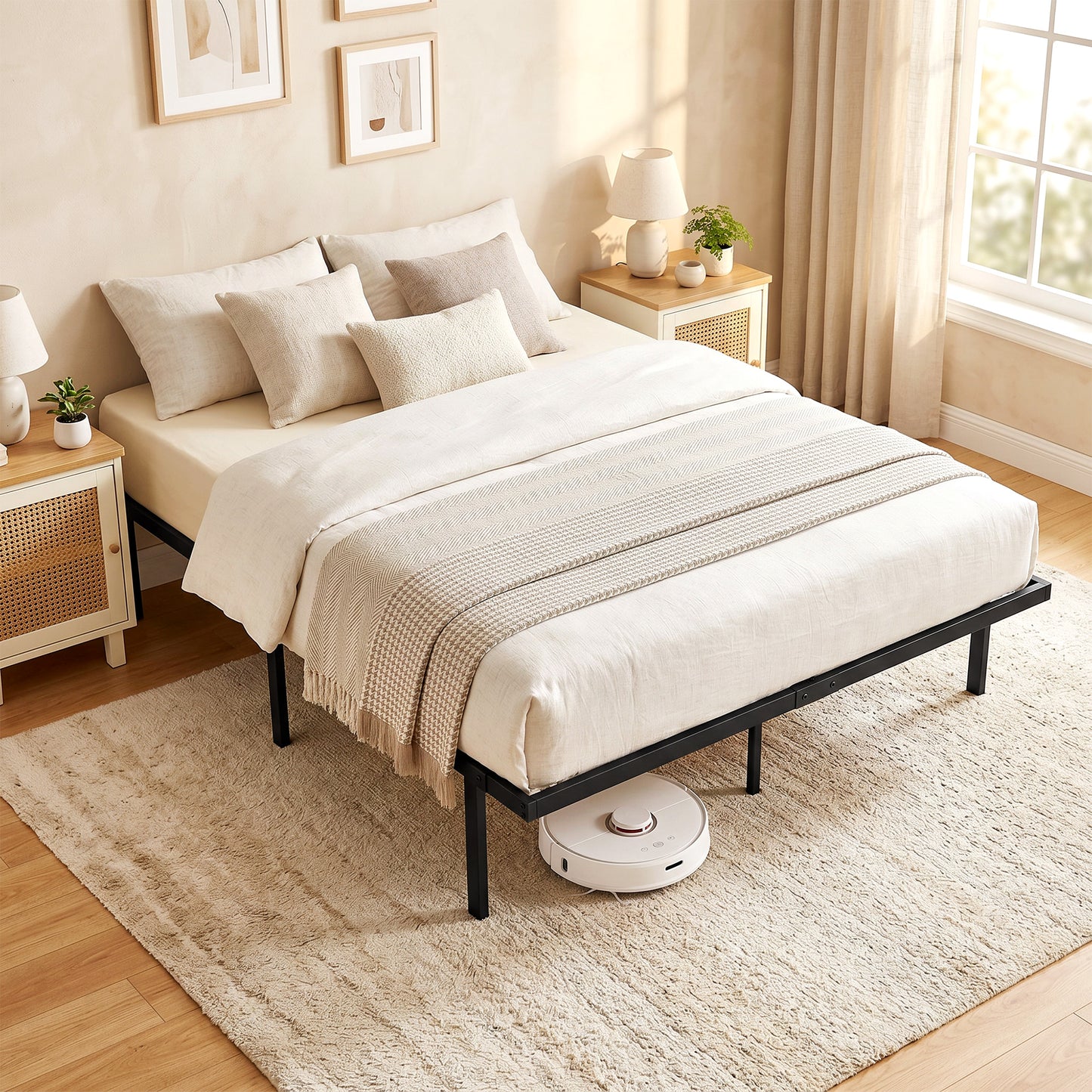 4ft6 Double Bed Frame with Underbed Storage, 35.5 cm Height, Metal Platform Bed Frame with Steel Slat Support, Noise-Free, No Box Spring Needed, Easy Assembly, Black