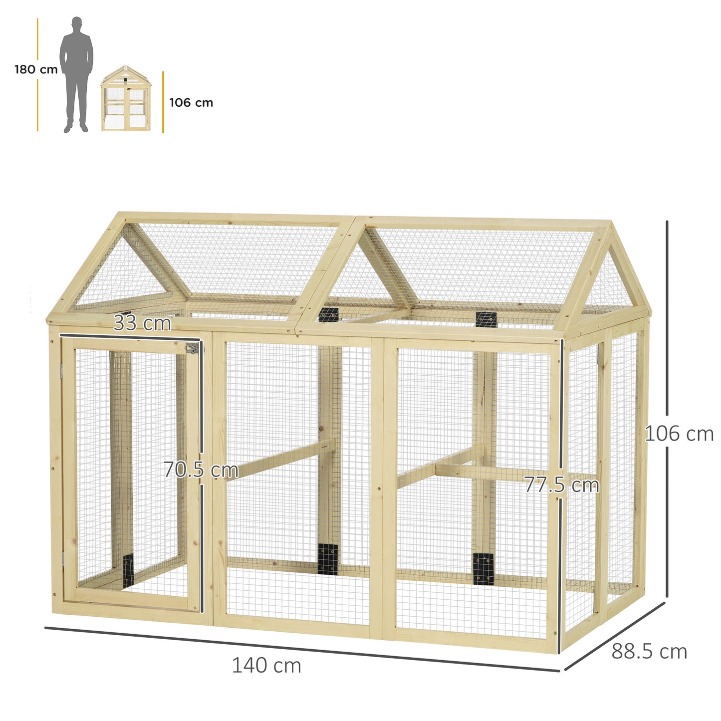 Chicken Run, Wooden Chicken Coop w/ Combinable Design-Natural Wood Finish