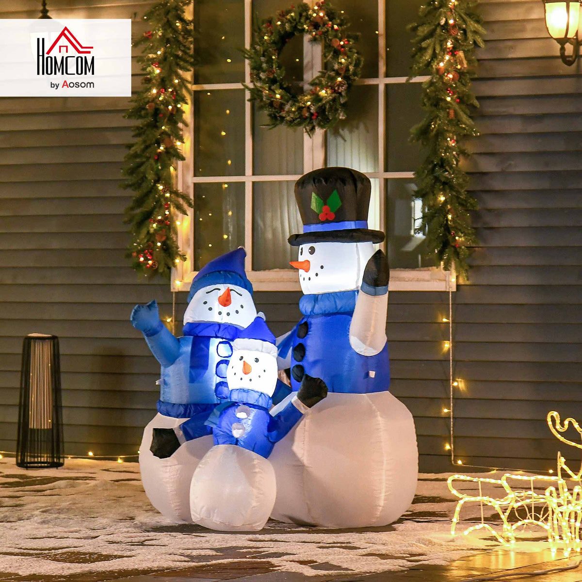 Inflatable Snowman Family Decoration w/ LED Lights Christmas Seasonal Fun