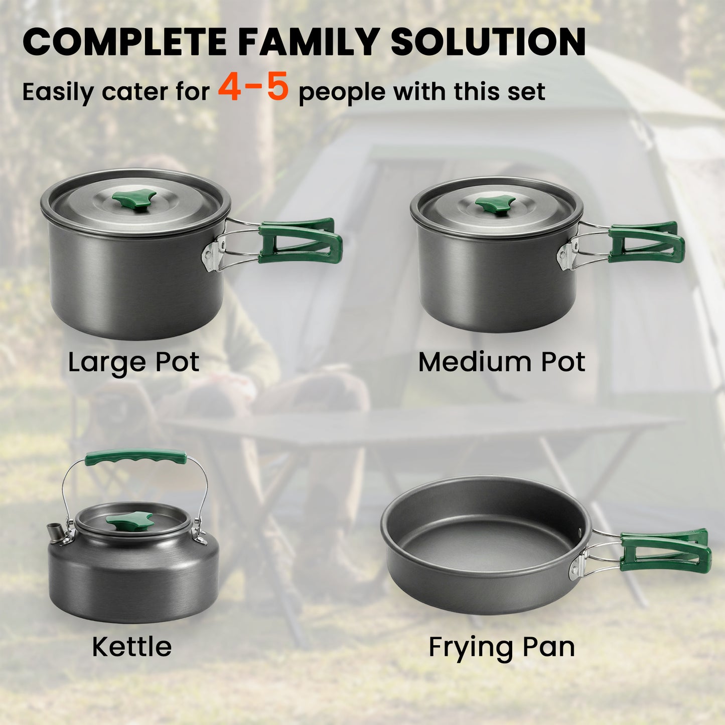 Camping Cookware Set for 4-5 People, Aluminium Camping Cook, Grey