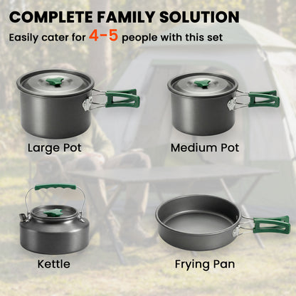 Camping Cookware Set for 4-5 People, Aluminium Camping Cook, Grey