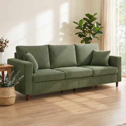 3 Seater Sofa with Wide Seat, Corduroy Upholstered, Green