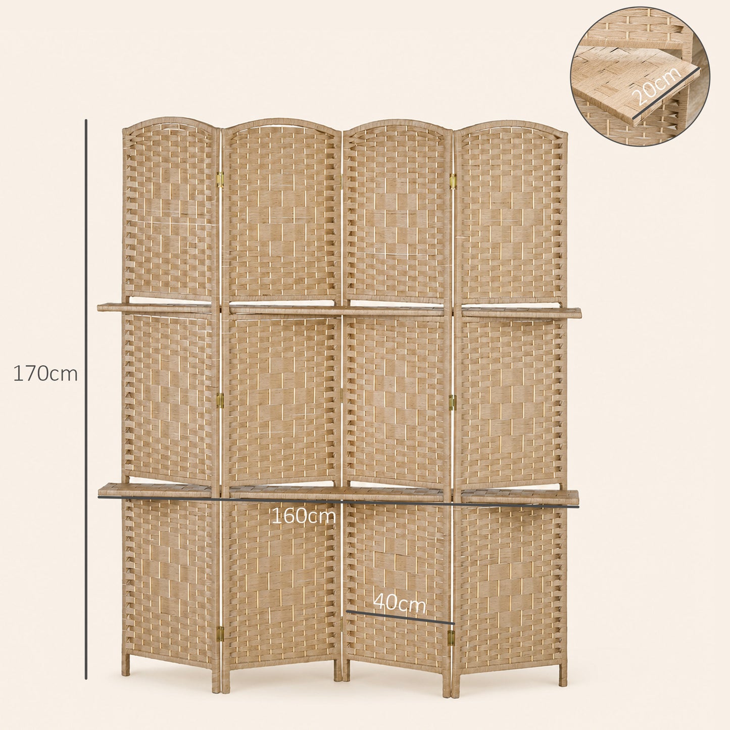 Freestanding Privacy Screen, 160 x 170cm, Natural Wood Finish