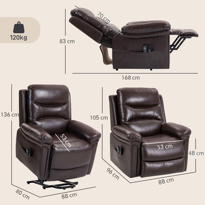 Faux Leather Electric Riser Recliner with 8-Point Massage and Heat - Brown