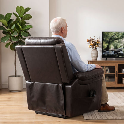 Faux Leather Electric Riser Recliner with 8-Point Massage and Heat - Brown