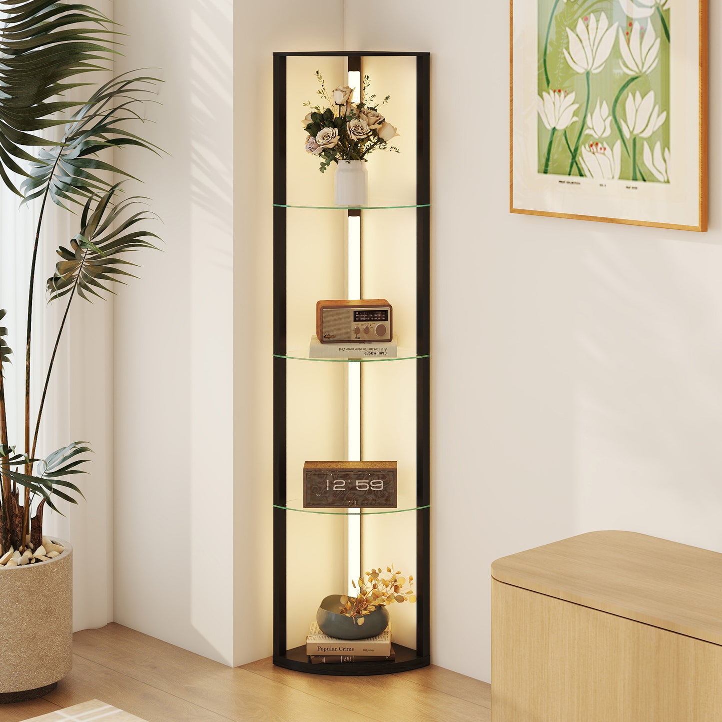 LED Floor Lamp with Shelves, Dimmable Standing Lamp with Foot Switch