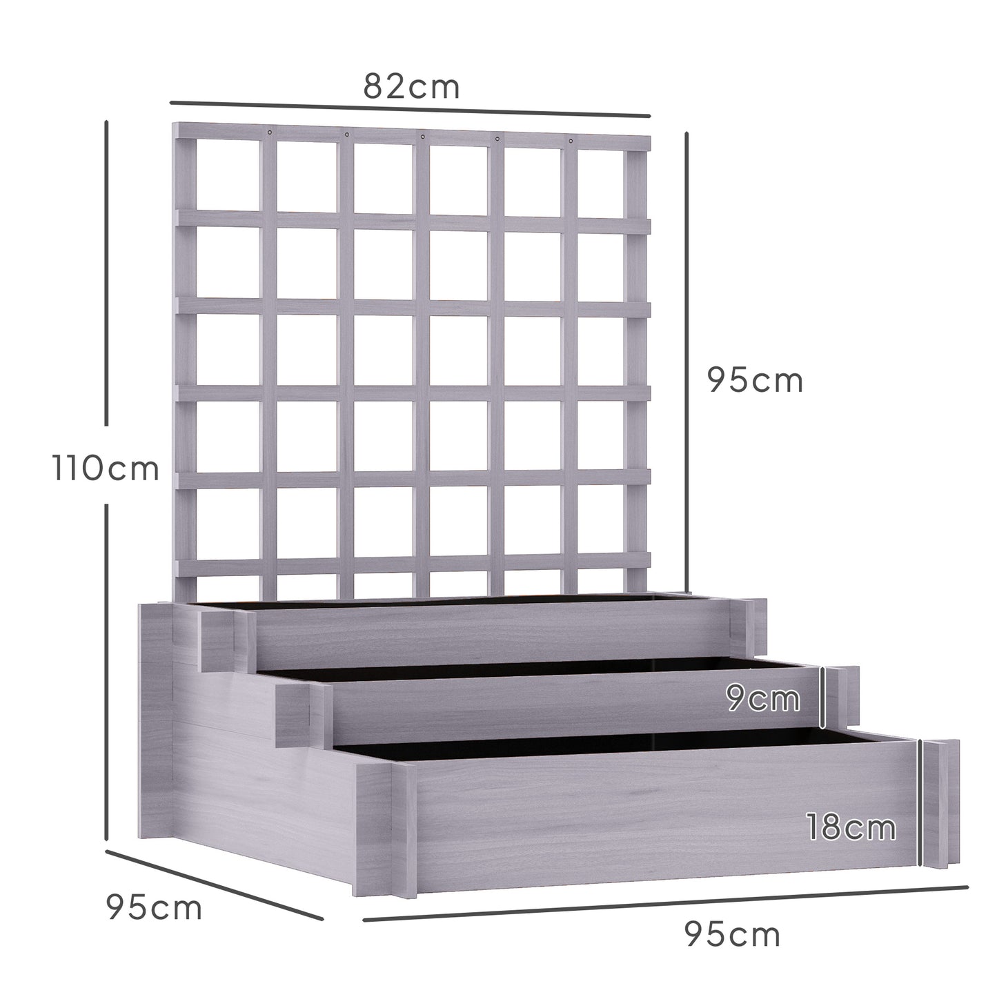 3 Tier Wooden Garden Planters with Trellis for Vine Climbing Plants