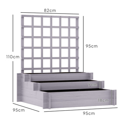 3 Tier Wooden Garden Planters with Trellis for Vine Climbing Plants