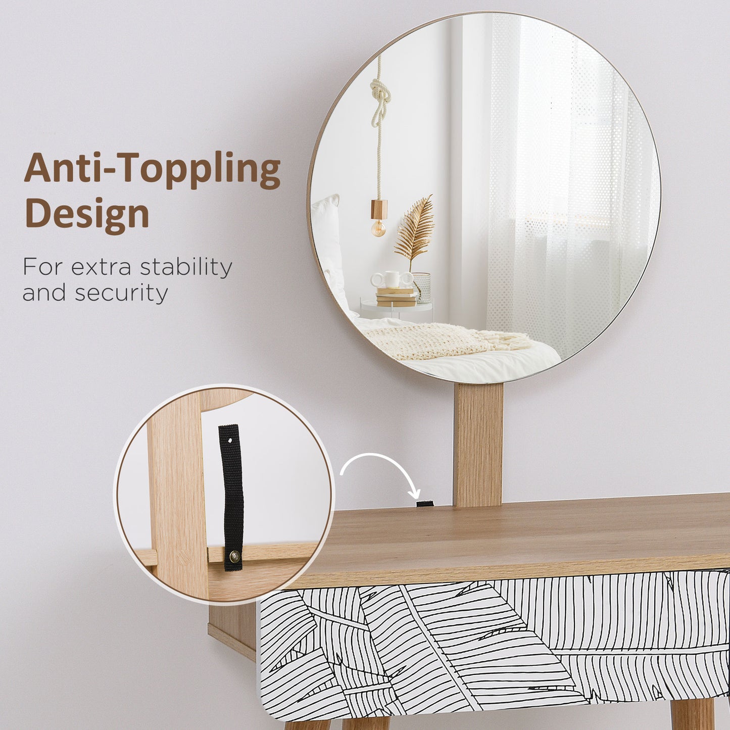 Wooden Compact Dressing Table w/ Drawer Mirror 4 Legs Table Top Bedroom