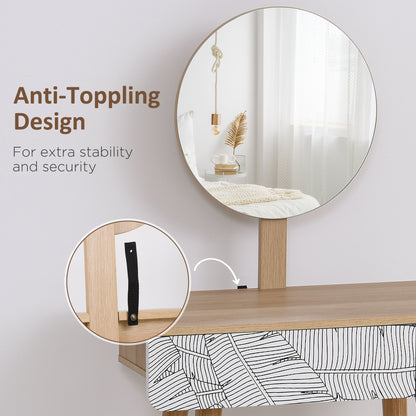 Wooden Compact Dressing Table w/ Drawer Mirror 4 Legs Table Top Bedroom