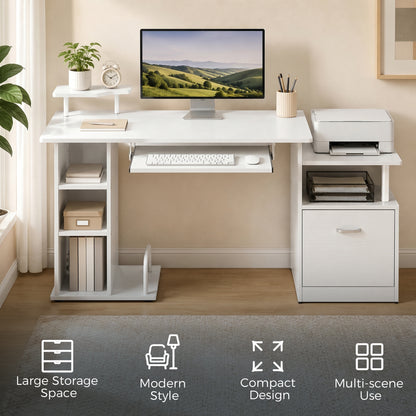 Wood Computer Desk Laptop Workstation Drawer Shelf for Home Office