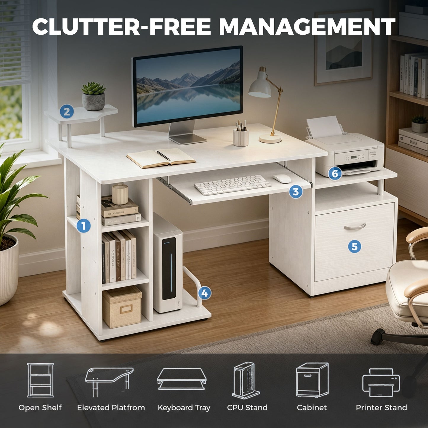 Wood Computer Desk Laptop Workstation Drawer Shelf for Home Office