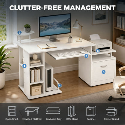 Wood Computer Desk Laptop Workstation Drawer Shelf for Home Office