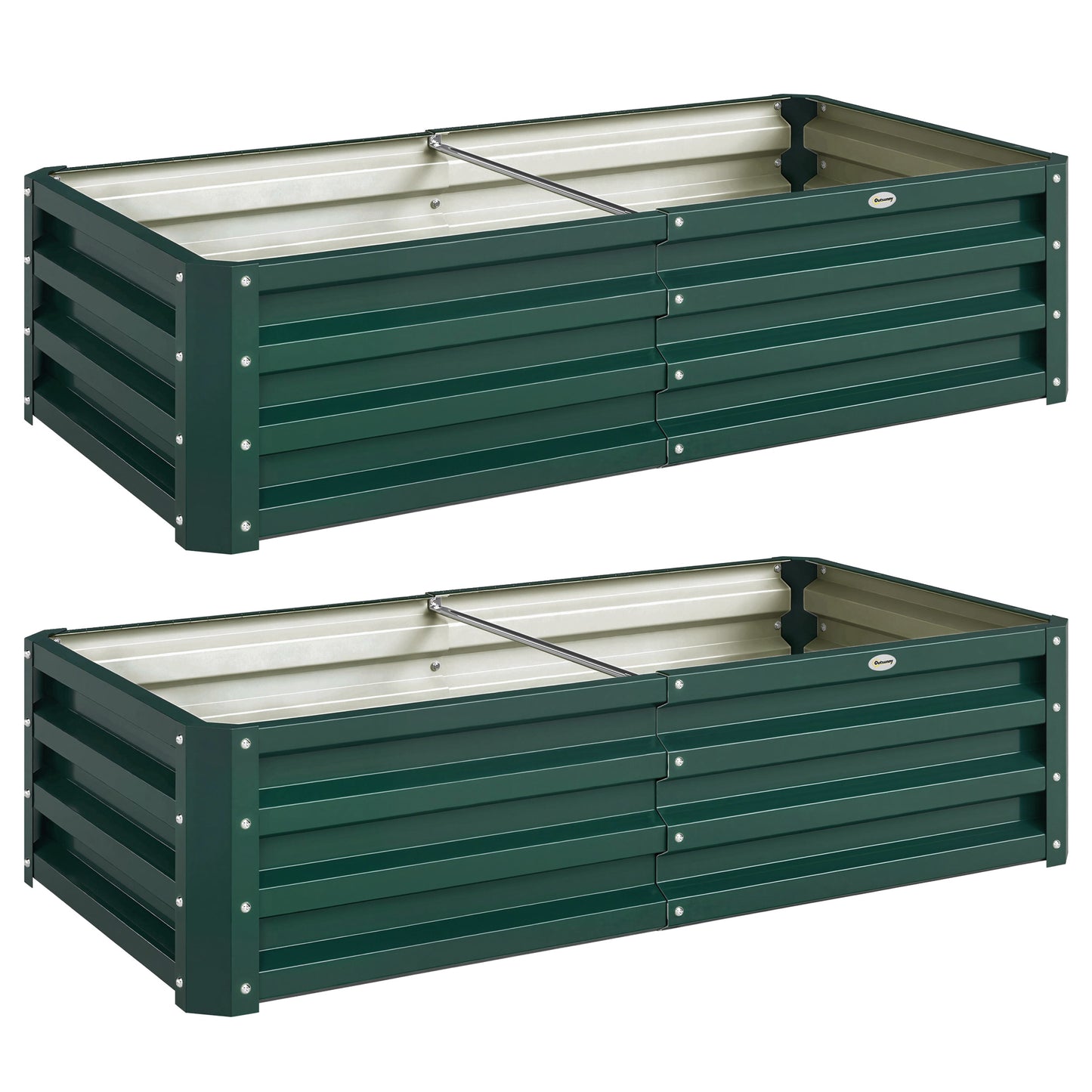 216L Raised Garden Bed, Set of 2 Galvanised Planter Box Outdoor with Open Bottom, Metal Raised Garden Bed Kit for Vegetables, Flowers and Herbs, 120 x 60 x 30.5cm, Green