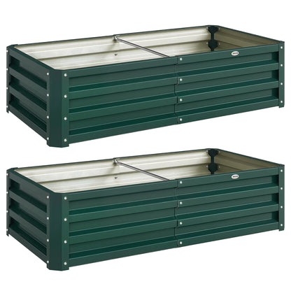 216L Raised Garden Bed, Set of 2 Galvanised Planter Box Outdoor with Open Bottom, Metal Raised Garden Bed Kit for Vegetables, Flowers and Herbs, 120 x 60 x 30.5cm, Green