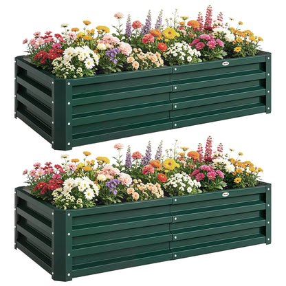 216L Raised Garden Bed, Set of 2 Galvanised Planter Box Outdoor with Open Bottom, Metal Raised Garden Bed Kit for Vegetables, Flowers and Herbs, 120 x 60 x 30.5cm, Green
