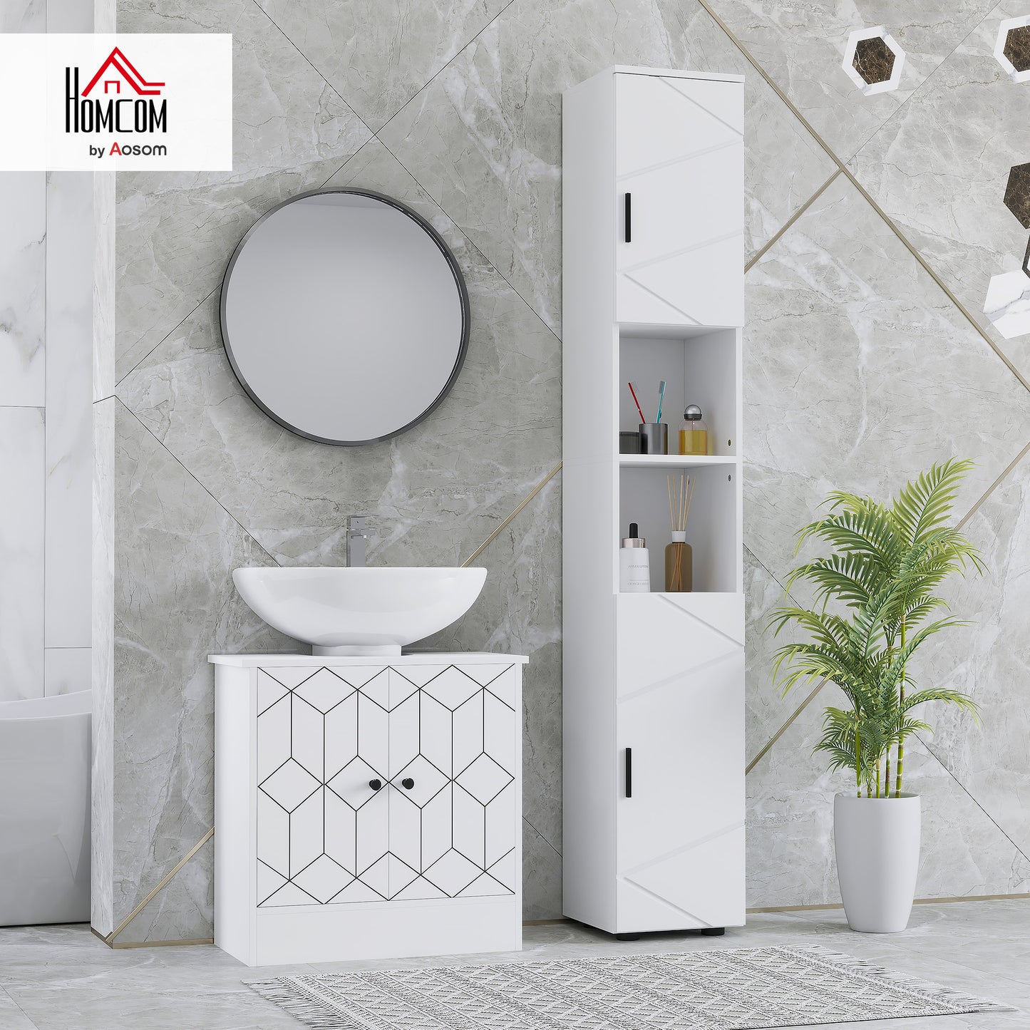 kleankin Tall Bathroom Storage Cabinet with Soft Close Mechanism, White