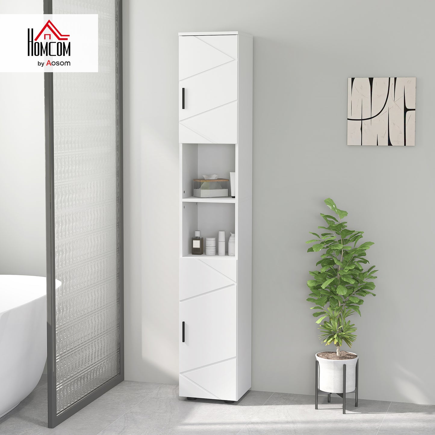kleankin Tall Bathroom Storage Cabinet with Soft Close Mechanism, White