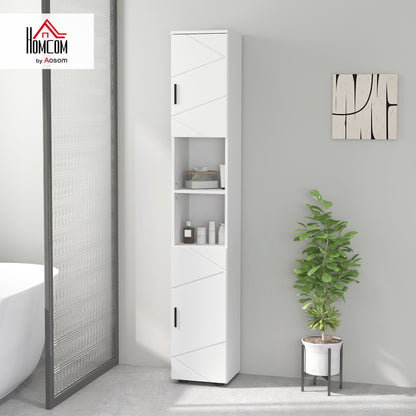 kleankin Tall Bathroom Storage Cabinet with Soft Close Mechanism, White