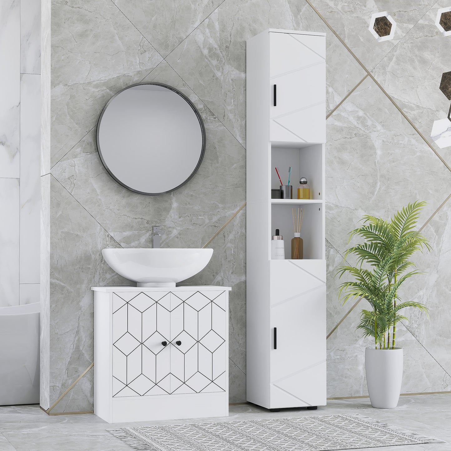 kleankin Tall Bathroom Storage Cabinet with Soft Close Mechanism, White