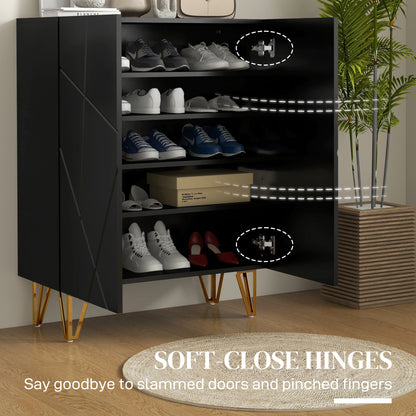Shoe Storage Cabinet with Soft-Close Hinges and Adjust Shelves, Black