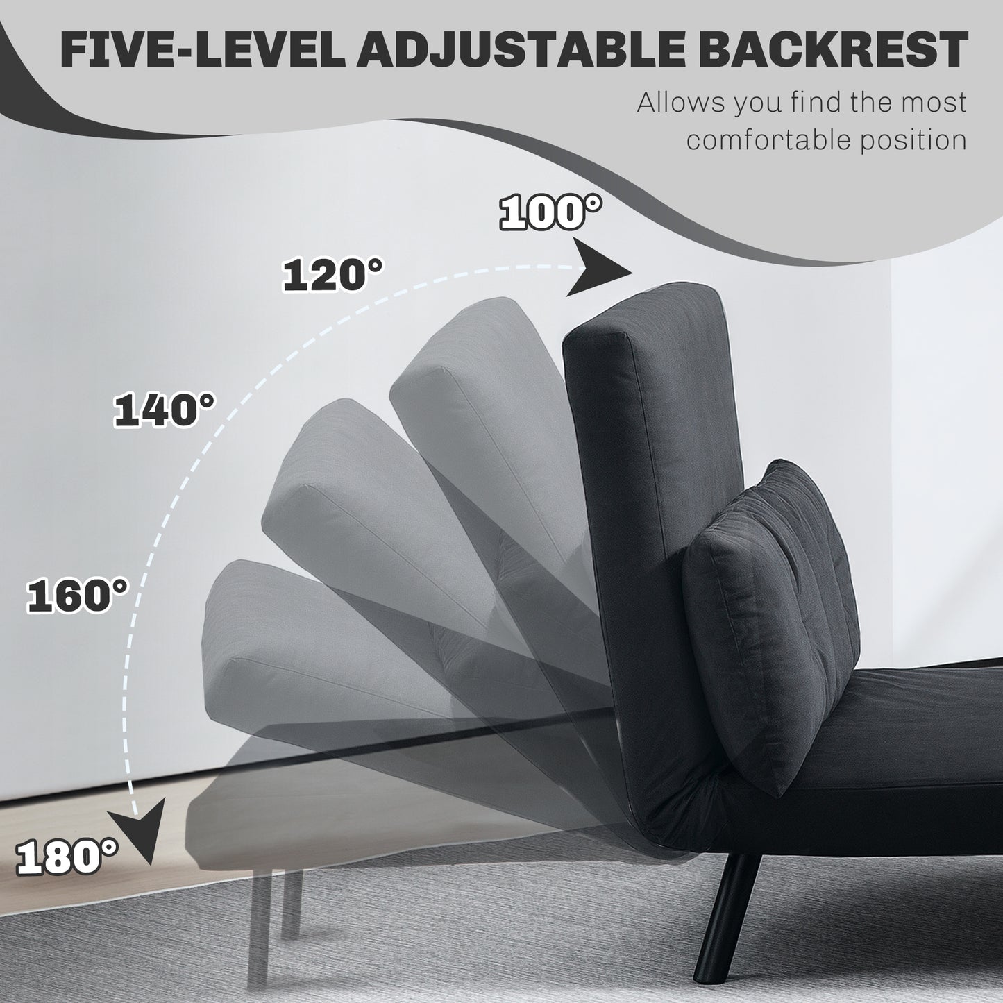 Click Clack 2 Seater Sofa Bed for Living Room, Guest Room, Black