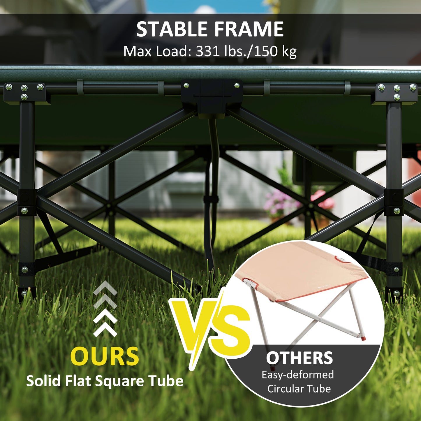 Camping Bed for Adults with Cushion, Headrest, Side Pocket, Grey