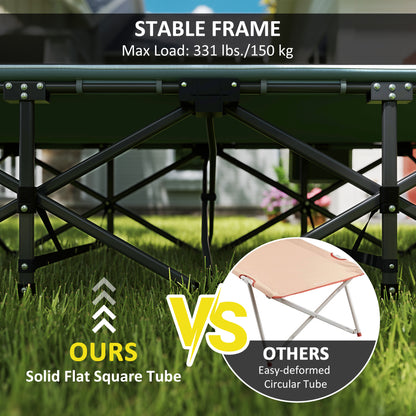 Camping Bed for Adults with Cushion, Headrest, Side Pocket, Grey