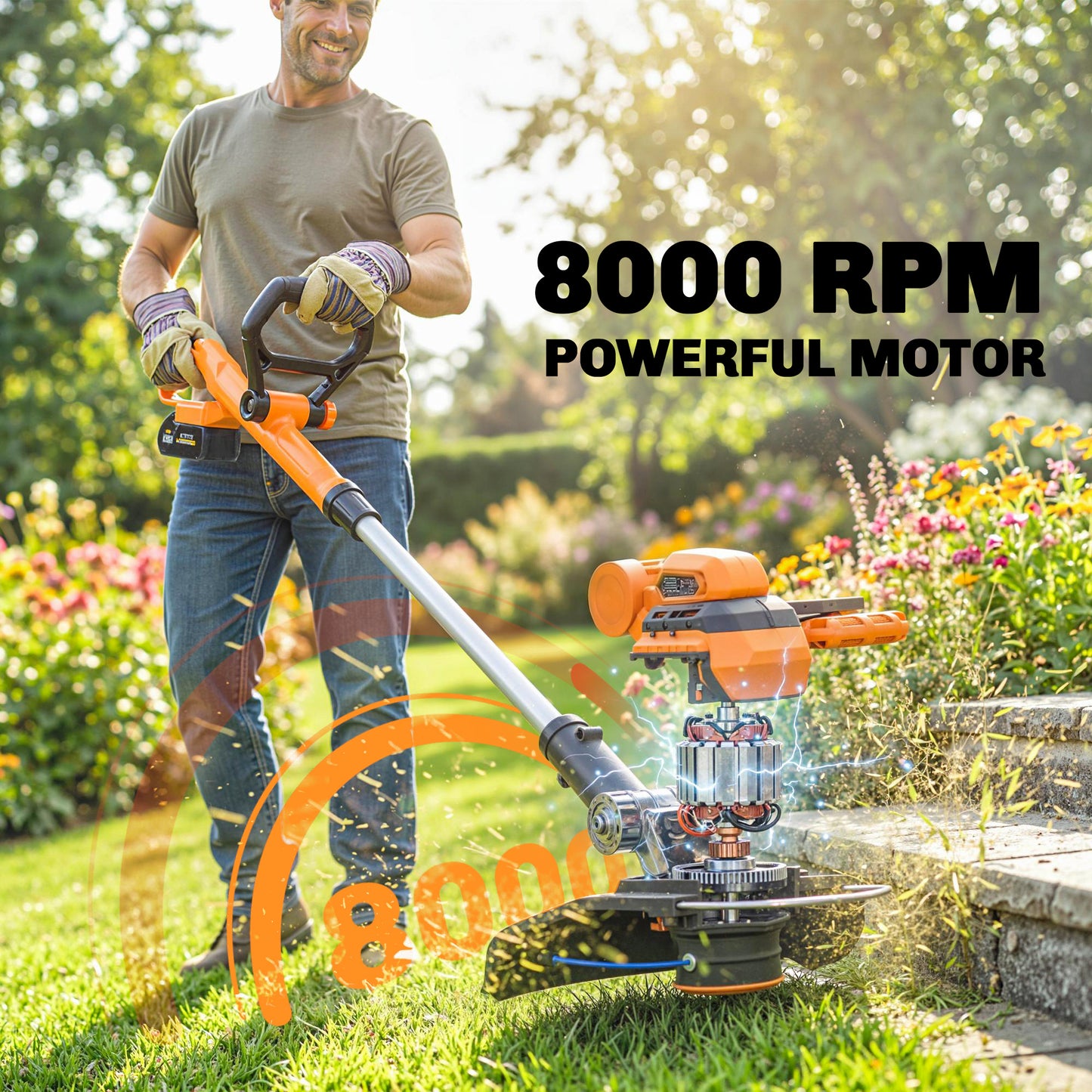 Cordless Strimmer with 2 x 4.0Ah Lithium Batteries & Charger