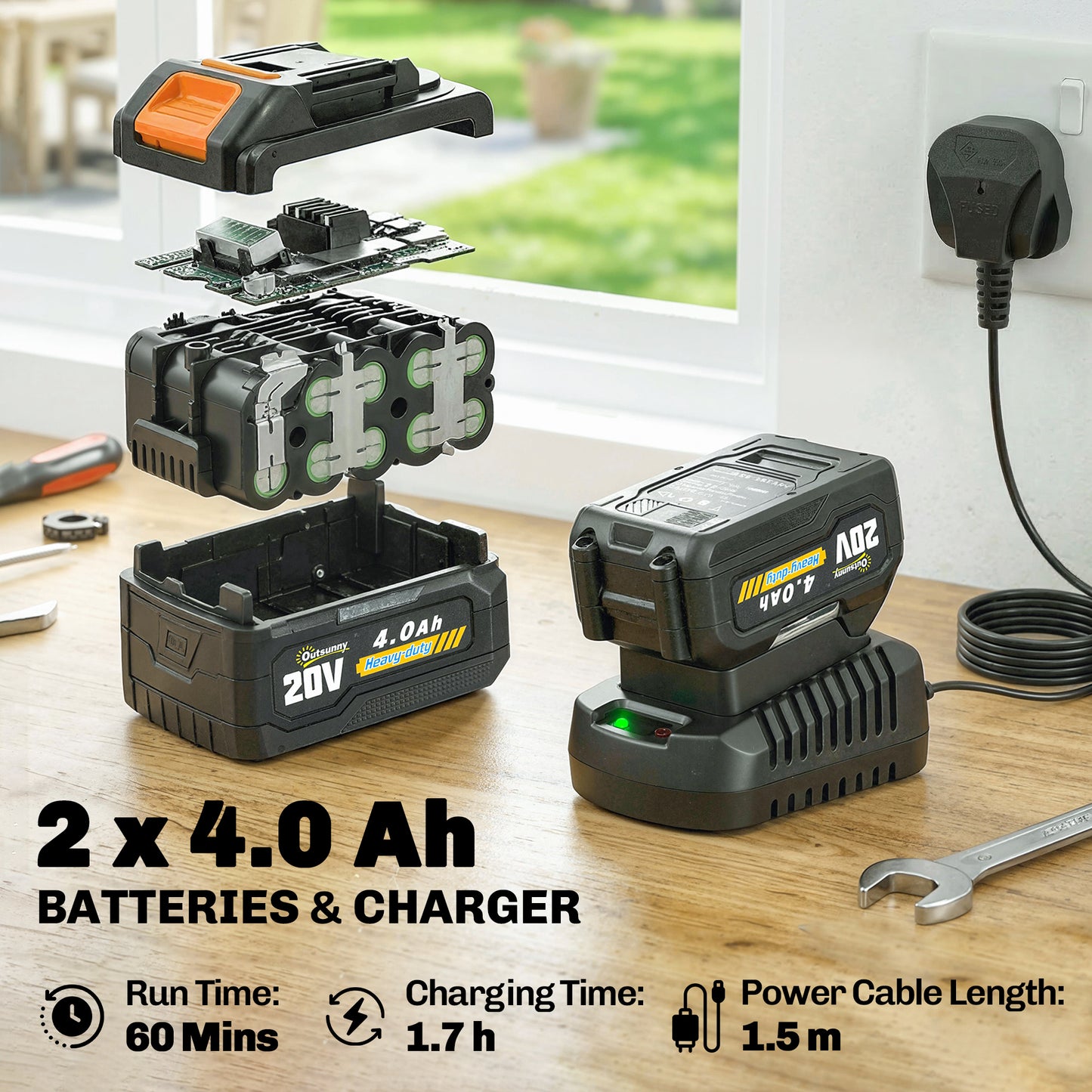 Cordless Strimmer with 2 x 4.0Ah Lithium Batteries & Charger
