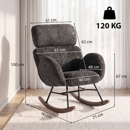 Rocking Chair with Adjustable Headrest Velvet Upholstery Dark Grey
