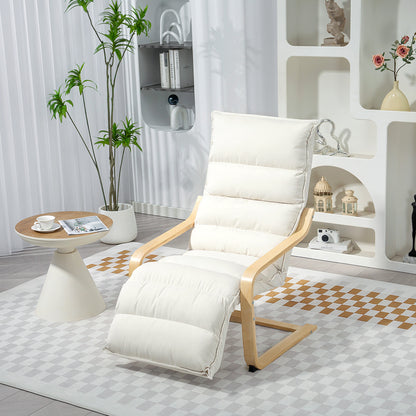 Birch Wood Lounge Chair for Living Room, Bedroom, Cream White