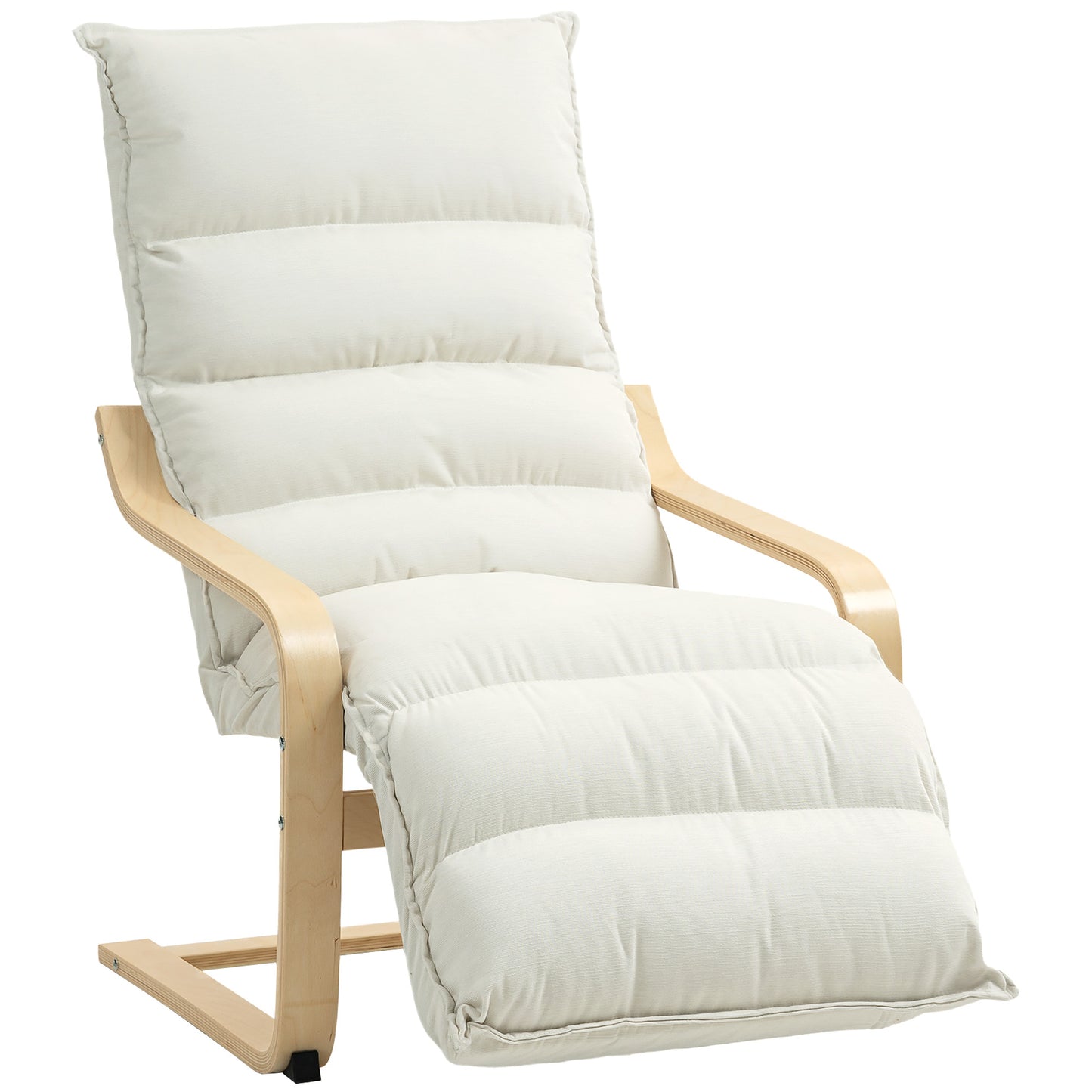 Birch Wood Lounge Chair for Living Room, Bedroom, Cream White