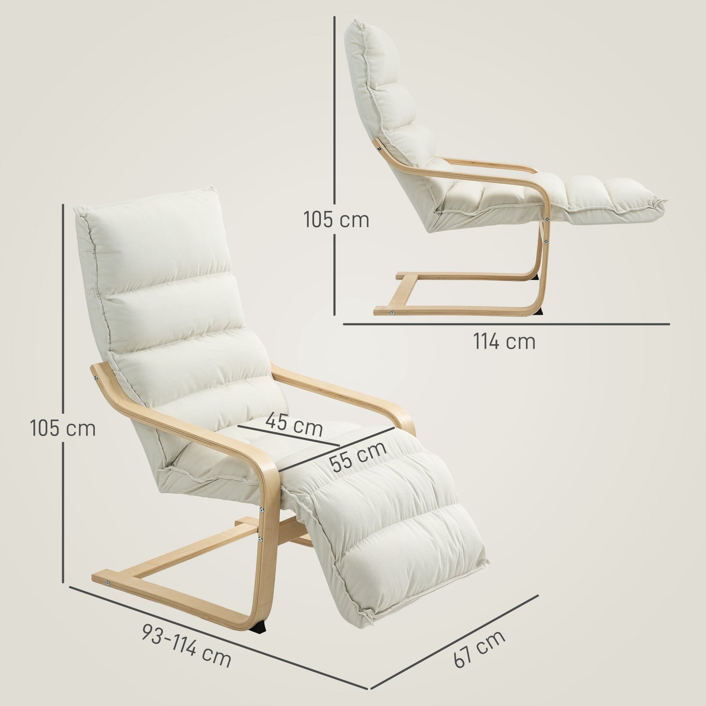 Birch Wood Lounge Chair for Living Room, Bedroom, Cream White
