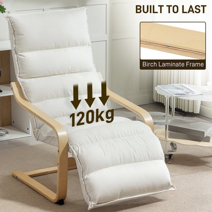 Birch Wood Lounge Chair for Living Room, Bedroom, Cream White